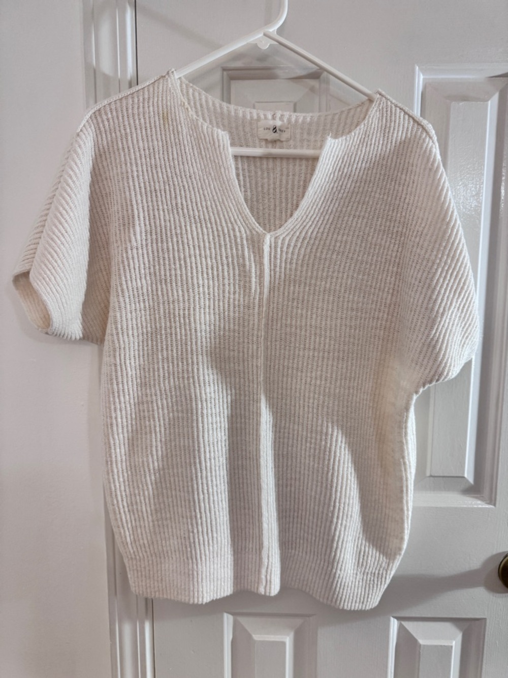 Lou & Grey Cream Ribbed Knit Short-Sleeve Top